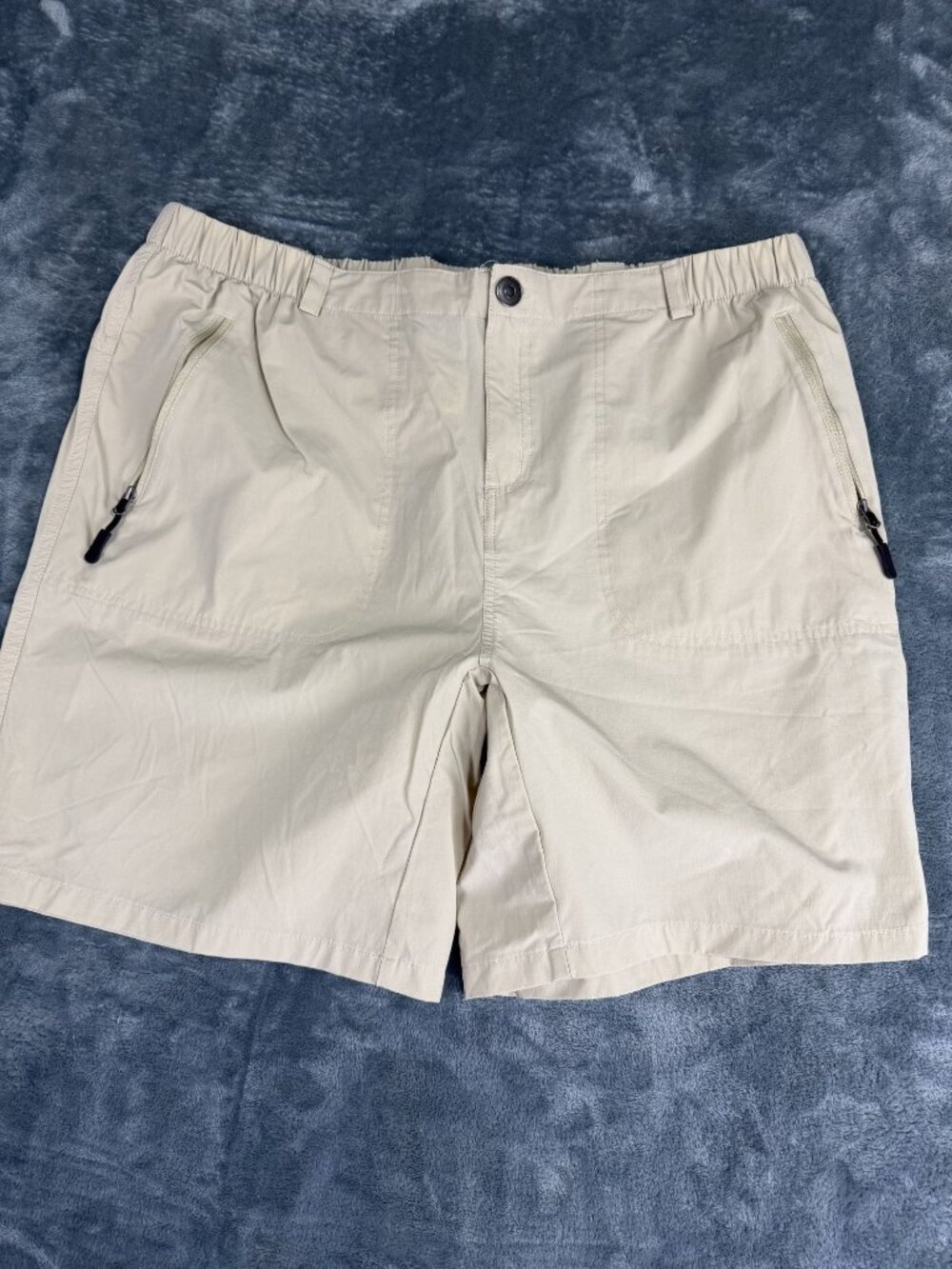 Pudolla Mens Khaki Hiking Cargo Shorts Elastic Waist Zip Pockets XXL